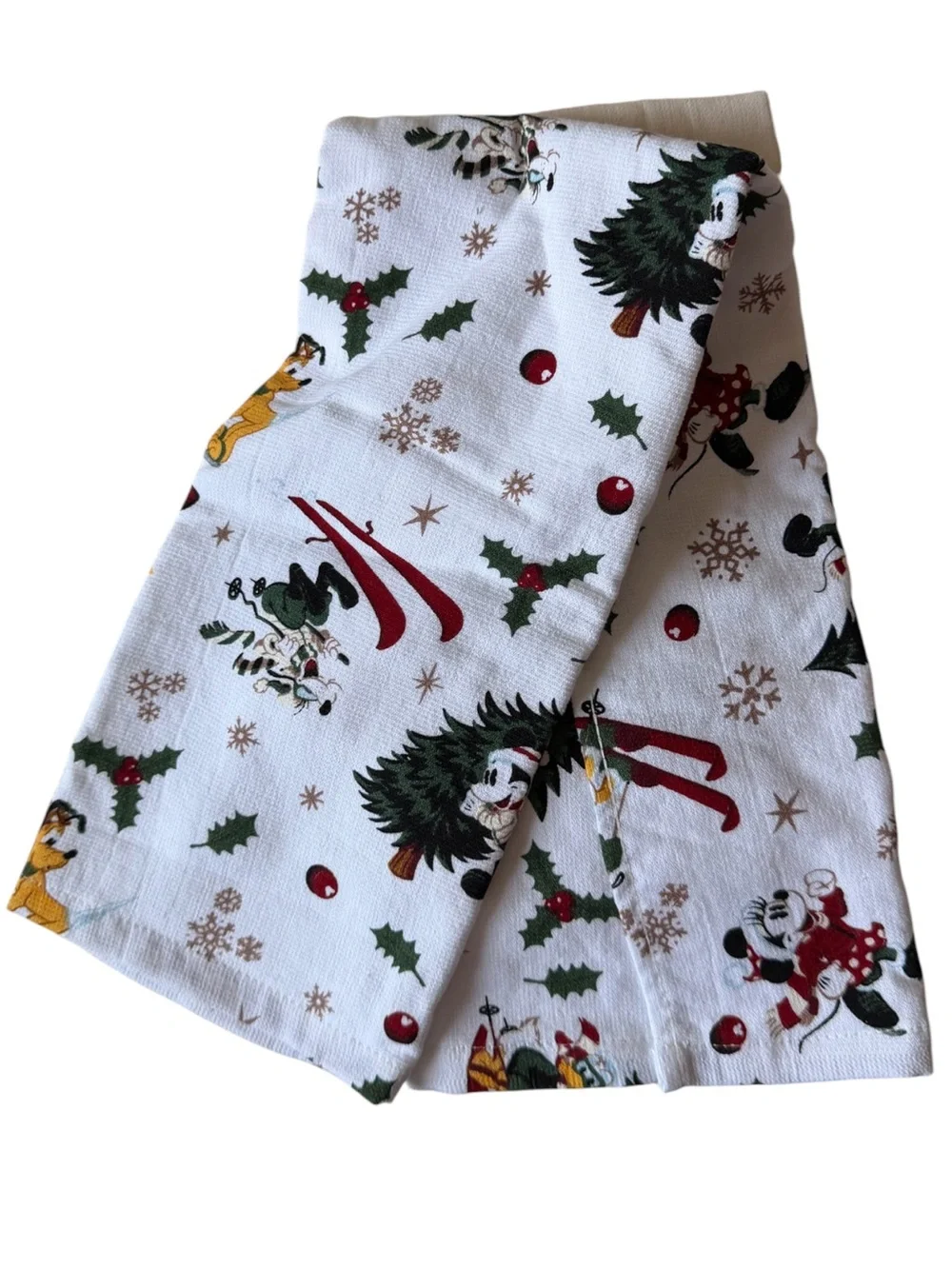 Set of Two Disney White Holiday Kitchen Towel with Red & Green Mickey Graphic